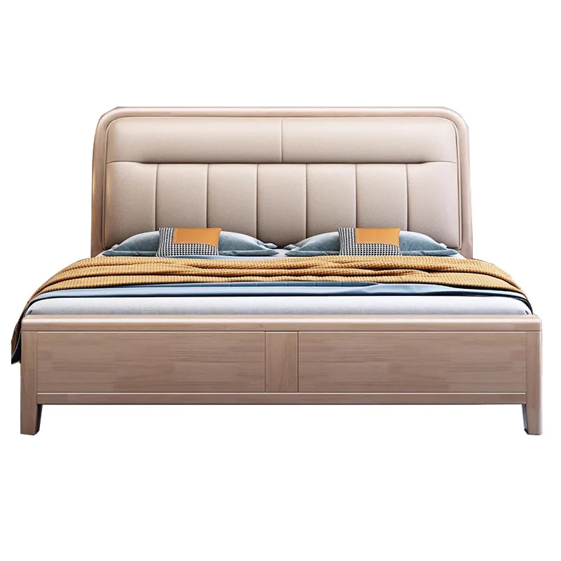 

New solid wood bed tenon and mortise simple master bedroom large bed silent double all solid wood thickened bed board