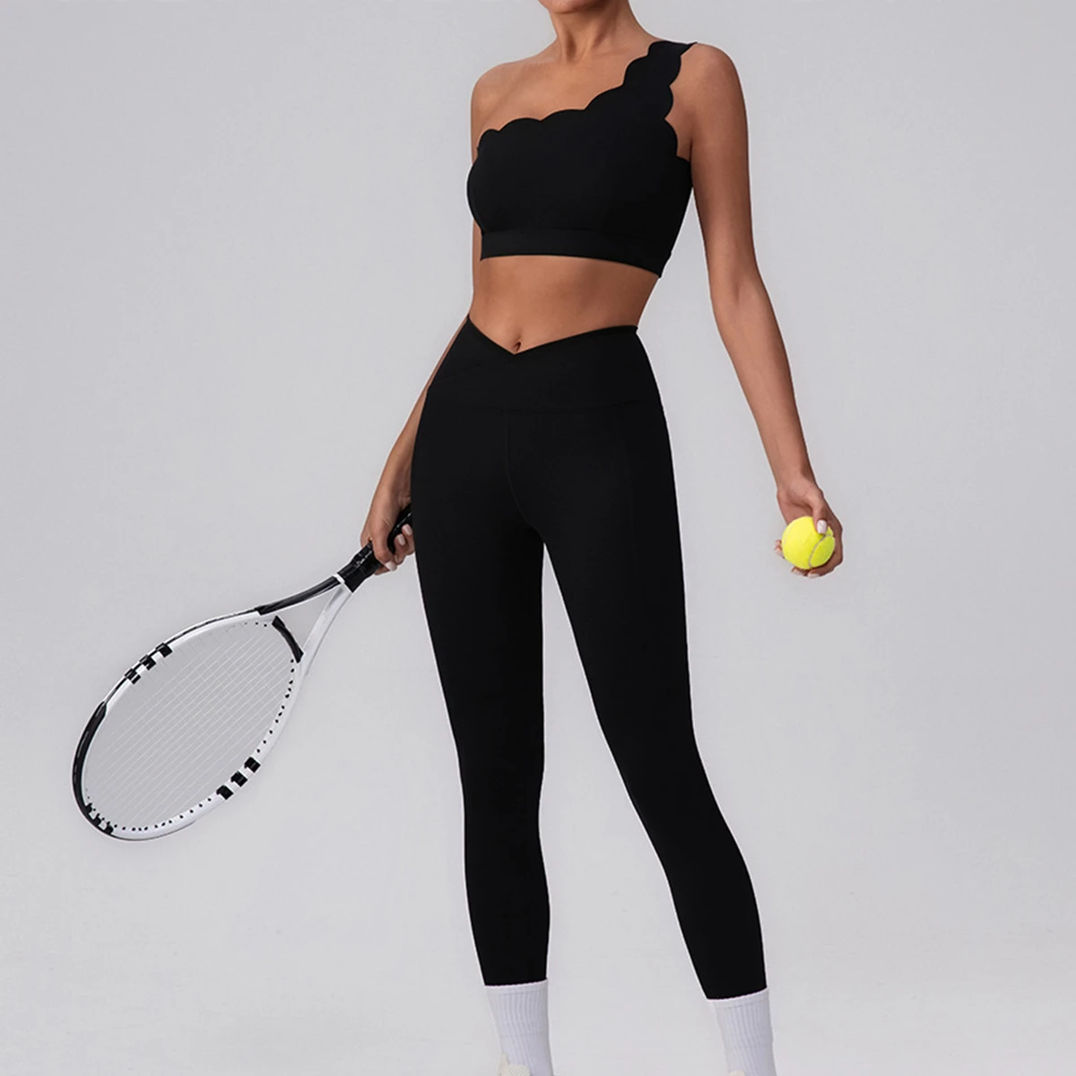 

Комплект для йоги Maxdutti 2026: Новинка Весны – кружевной топ на одно плечо, спортивный бюстгальтер, длинные брюки с высокой талией, женская одежда для фитнеса, комплект из топа и брюк