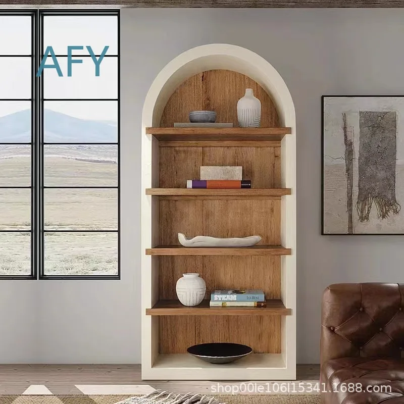 Retro Medieval Semicircular Curved Top Open Locker Bookcase for Home Office Living Room Dining Room Bedroom Decorative