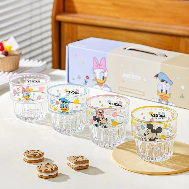 

MINISO аниме Kawaii Sanrio Ins модное стекло с Микки для напитков, стекло 2025, новый милый мультфильм, бутылка для сока для завтрака, подарки, игрушки