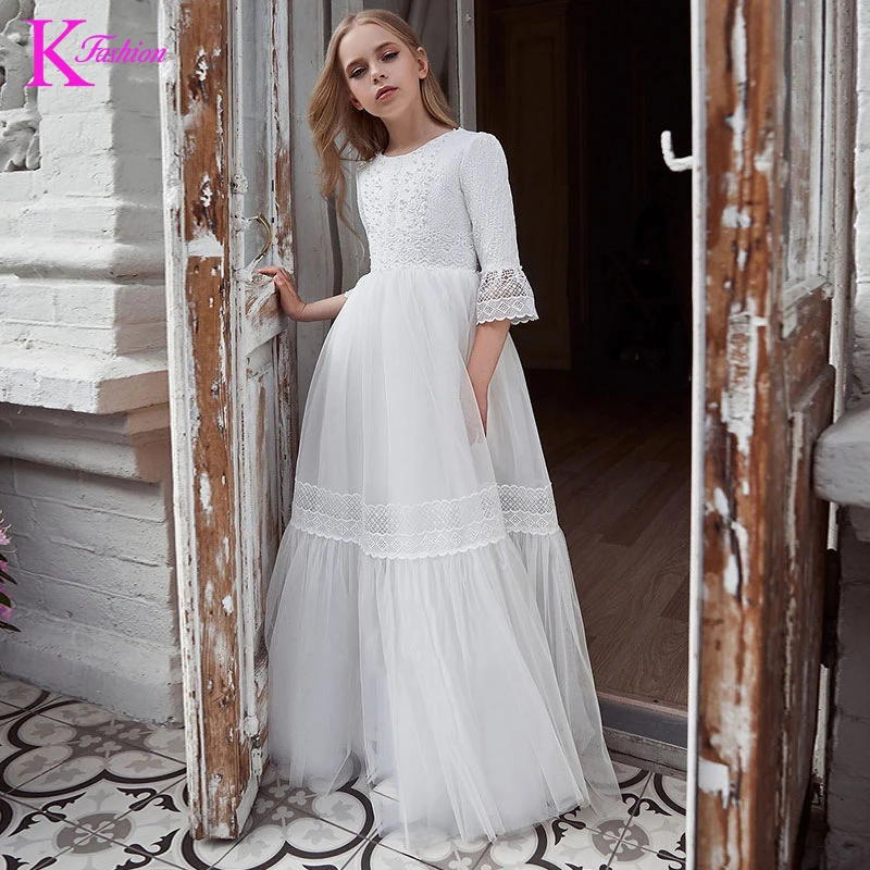 

Платье для детей от 3 до 12 лет, детское платье принцессы, белое тюлевое платье для девочек, длинное платье для дня рождения, праздничная одежда