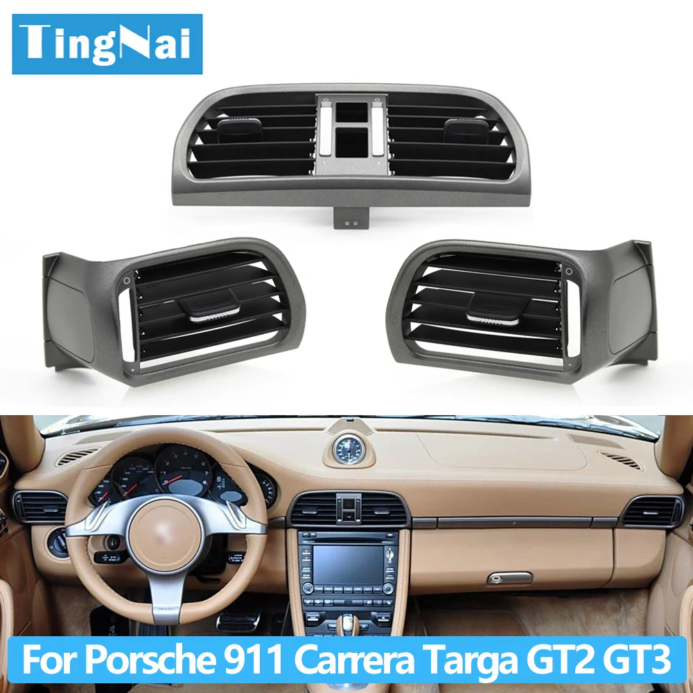 Gray Silver Car Left Right Center Air Vent Grille AC Vent Oulet Cover Panel For Porsche 911 Carrera Targa GT2 GT3 997 2004-2011