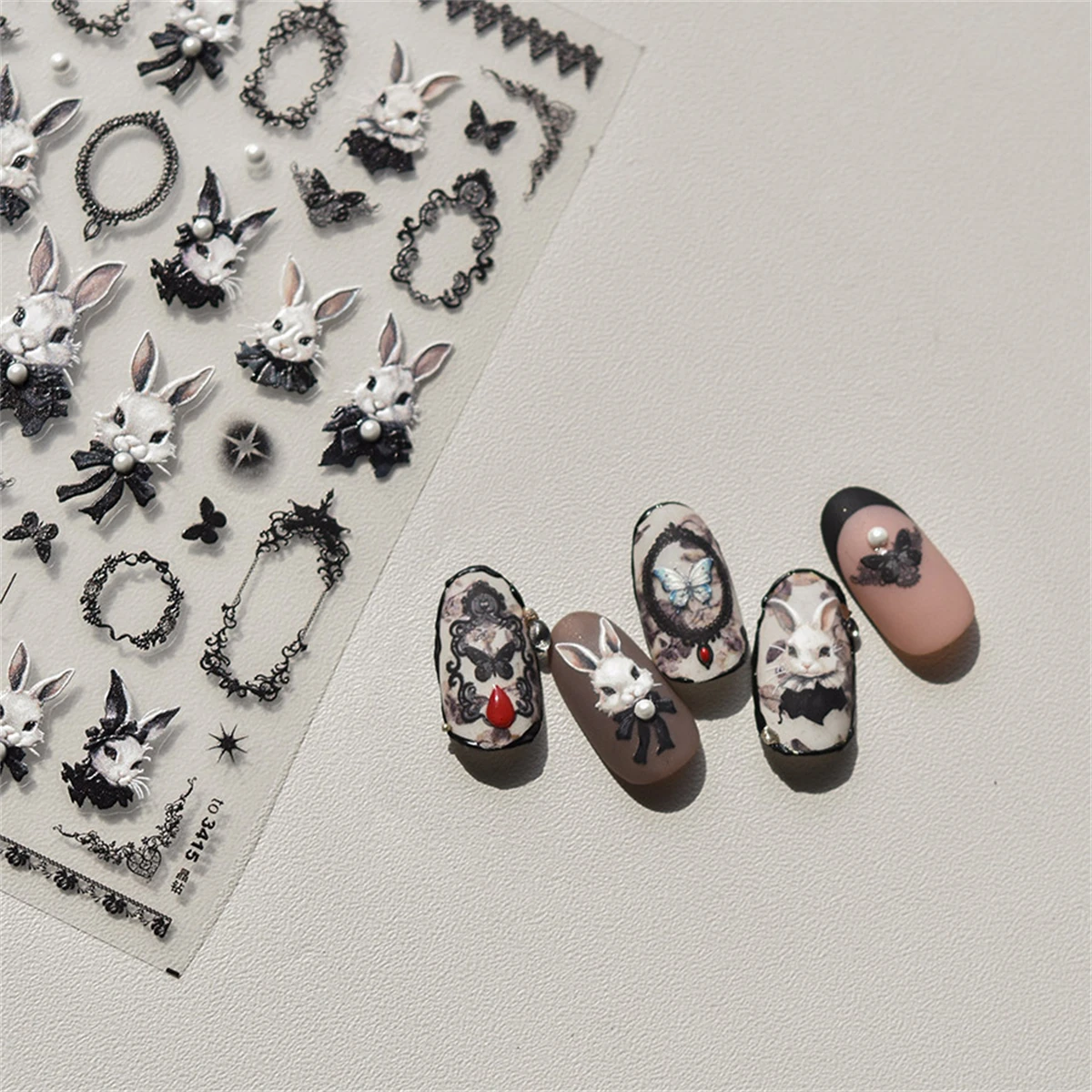 

1pcs 5D Embossed Kawaii Dark Gothic Rabbit Nail Art Stickers Winter White Snow Design Christmas Decal DIY Manicure Decoration