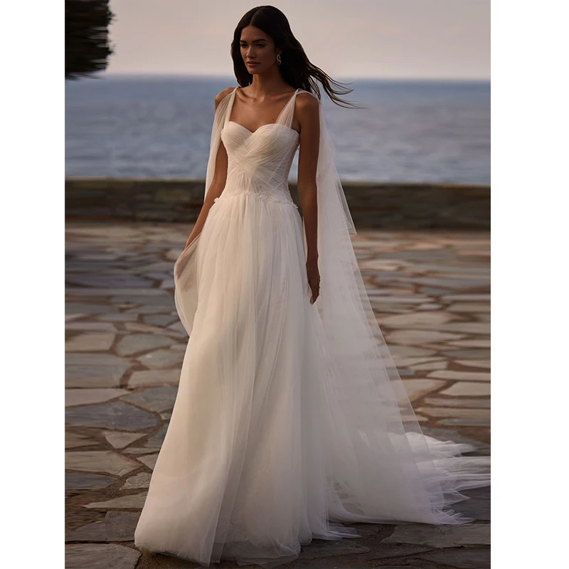 

Simplicity Wedding Dress Silky Organza A-Line Floor Length Beach Bridedress Customized Square Collar Sleeveless Vestido De Novia