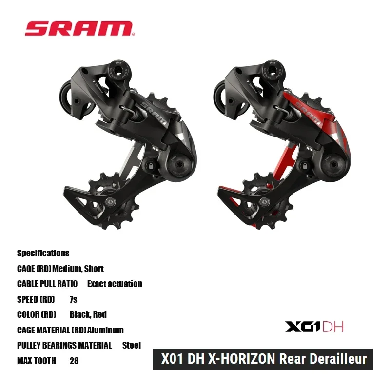 SRAM X01 DH X-HORIZON Rear Derailleur Large upper pulley offset automatically adjusts chain gap