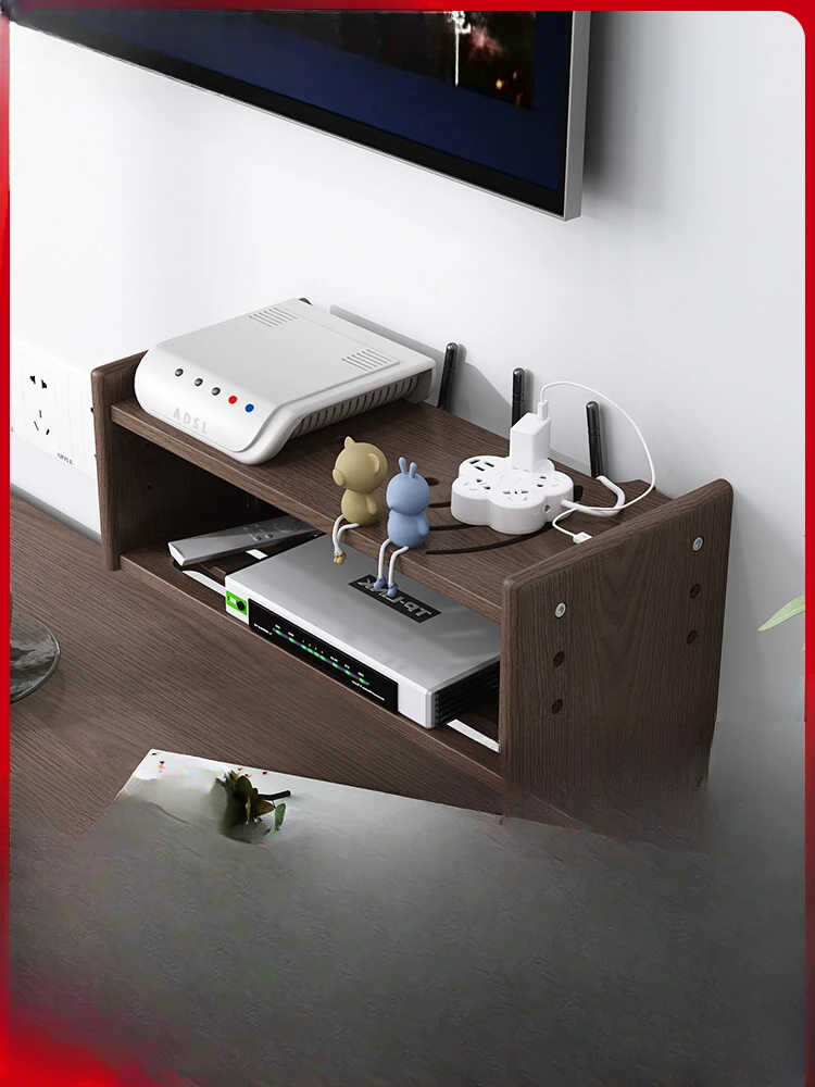 Router storage rack on the wall, living room TV set-top box, bedroom WiFi storage box rack, non perforated wall mounted