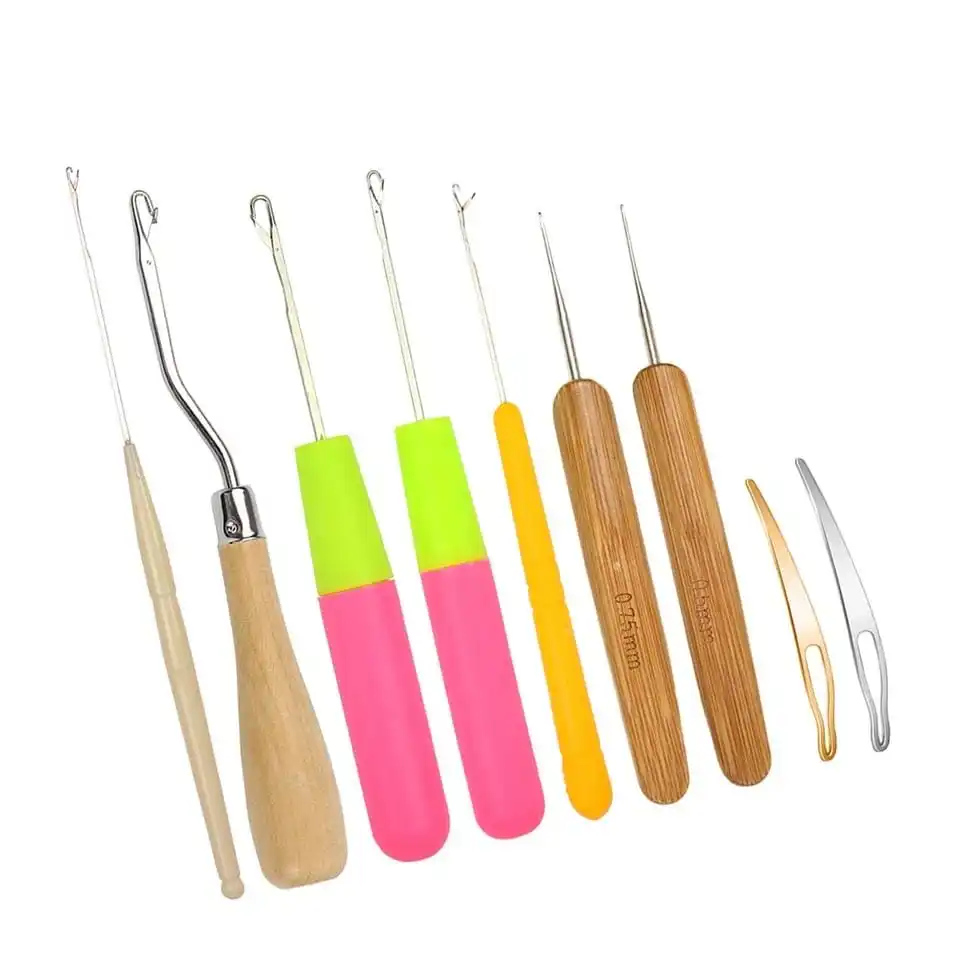 9 Pcs Bent Latch Hook Set Crochet Needle Dreadlocks Tool Knitting Crochet Hooks Hair Extensions Tool for Braiding