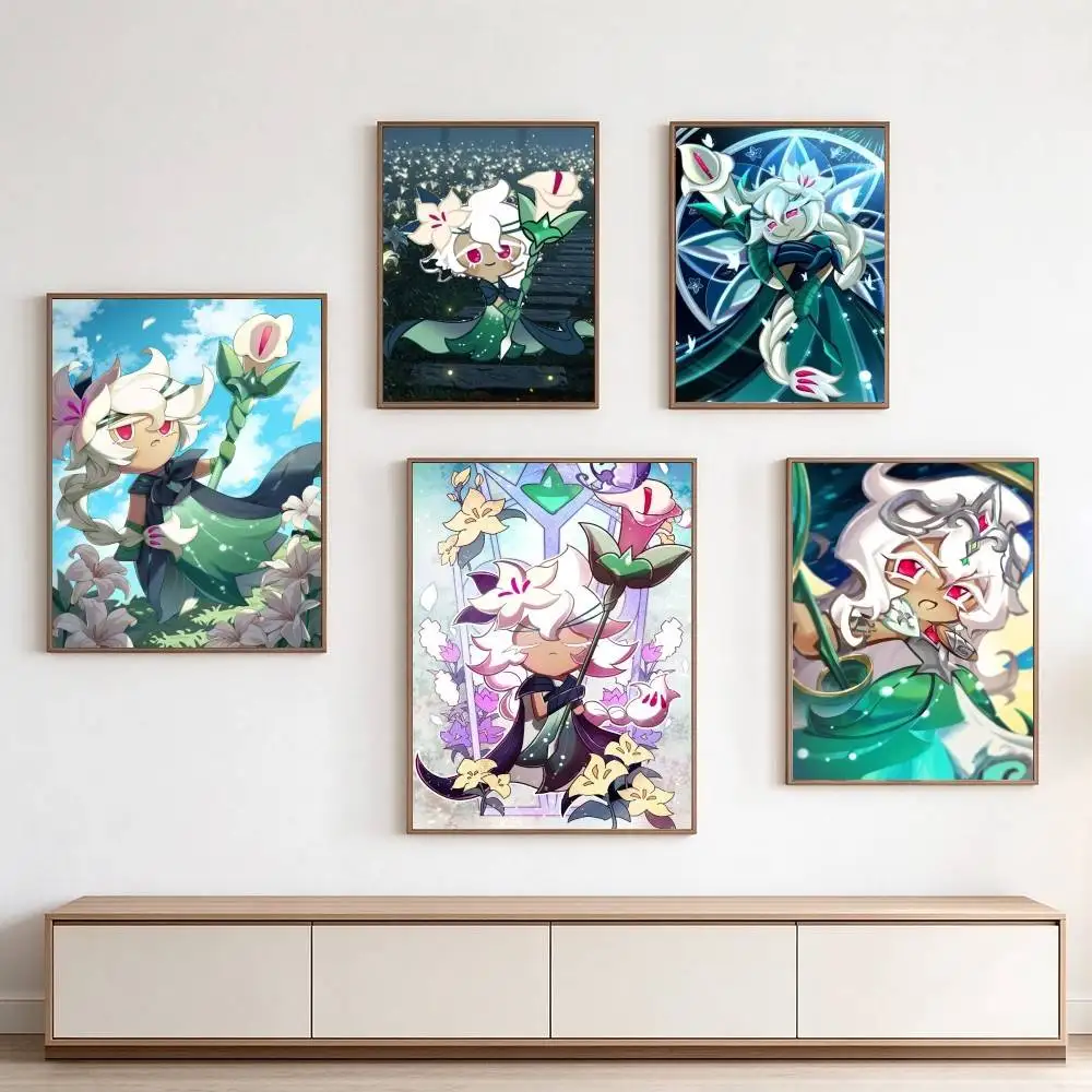 White lily Cookie Run Kingdom  Poster Waterproof Wall Art Sticker For Bar Living Room Vintage Decor High Quality Print Gift