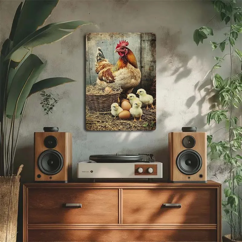 Vintage Rooster Chicks Metal Sign Iron 8x12 Inch Retro Wall Decor Plaque Tin Plate For Kitchen Cafe Patio Man Cave