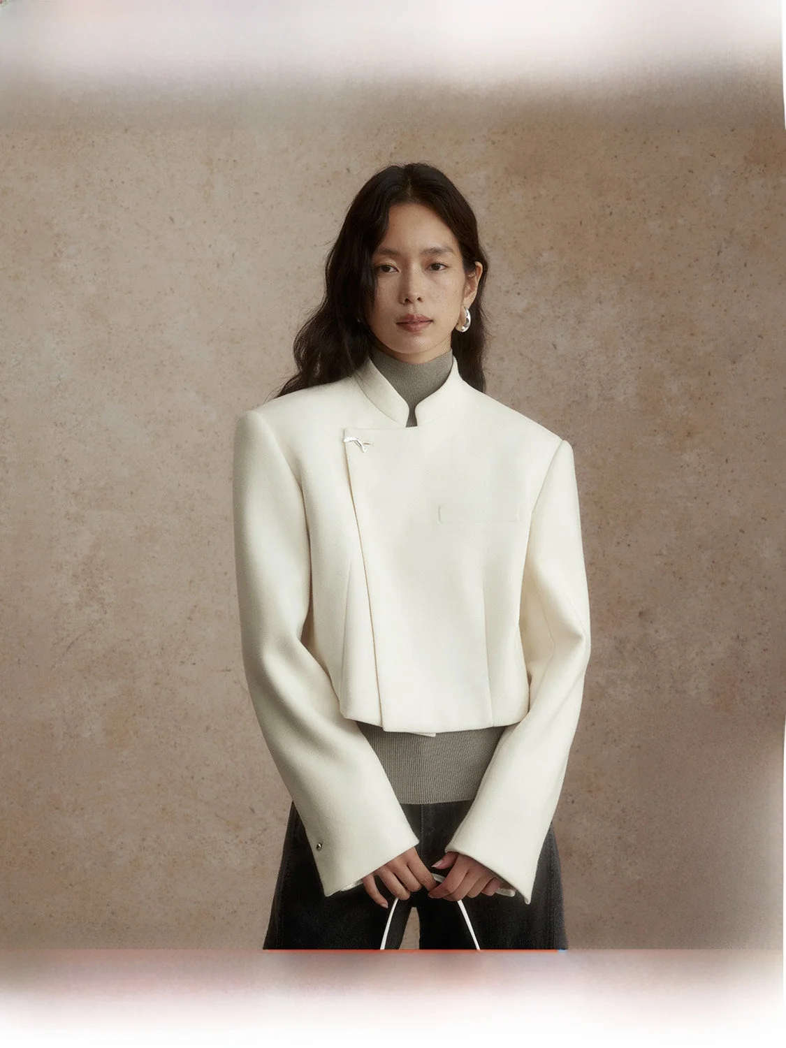 

Шерстяное пальто Ele ort для женщин, белое, в китайском стиле, от ZHIZHI, прямого кроя, 100% шерсть, осенняя мода