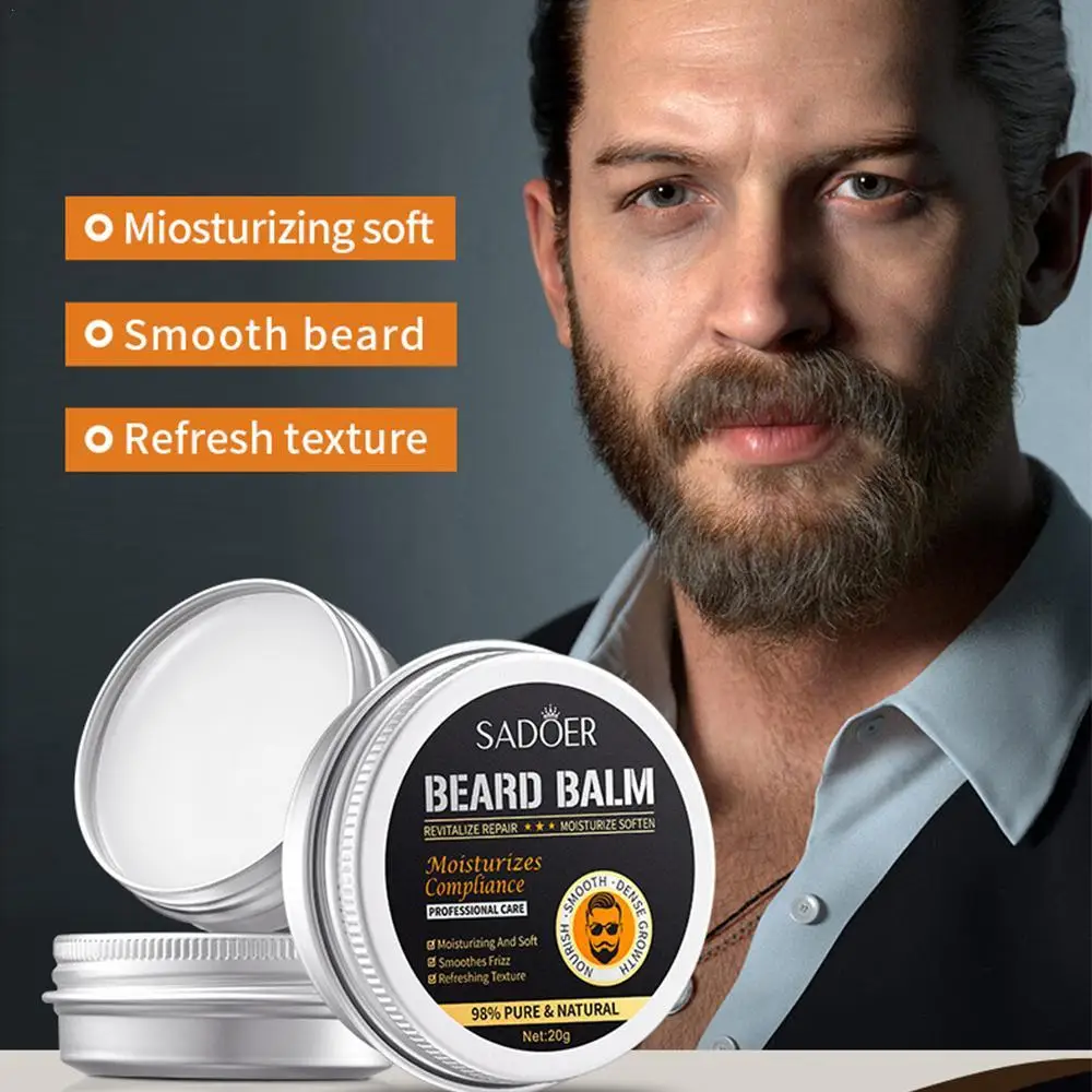 Bálsamo orgânico do cuidado da barba, Cera de bigode, Suavização hidratante, Crescimento eficaz da barba, Produto de cabelo, 20g