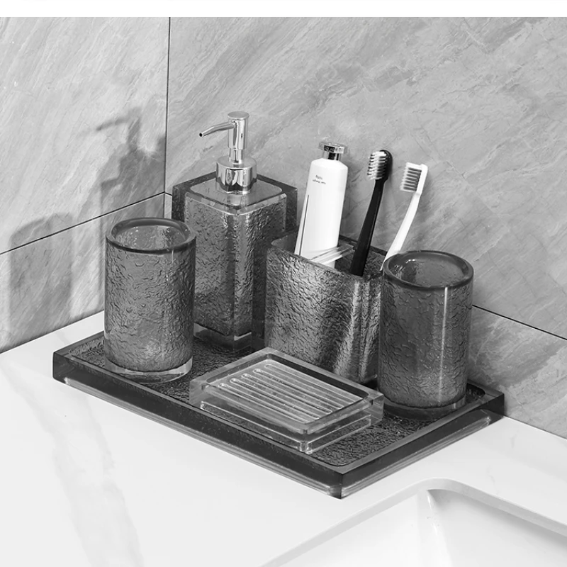 Nordic simple bathroom set Household lotion bottle mouthwash cup toothbrush holder tray Light luxury hotel accessories