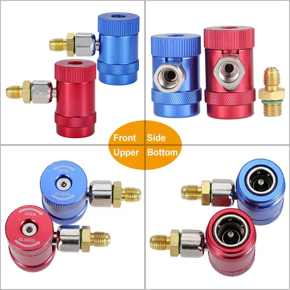 R1234yf High Low Side Manual Quick Coupler Connector,Steam Core Remover,Refrigerant Manifold Gauge AC Charging Hose Adapter Kits