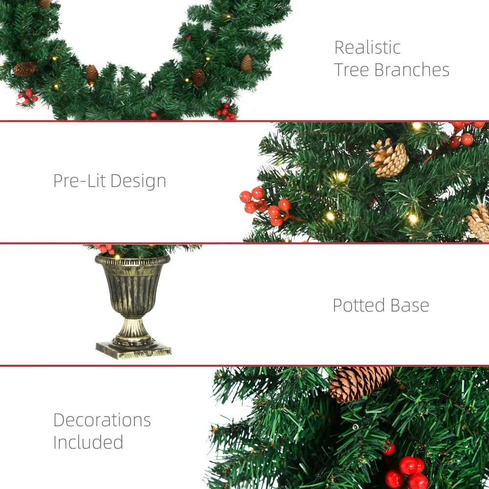 Christmas Trees Holiday Christmas 4-piece Set, Garland Wreath and 2 Entrance Trees, with Warm White LED Lights Home & Garden