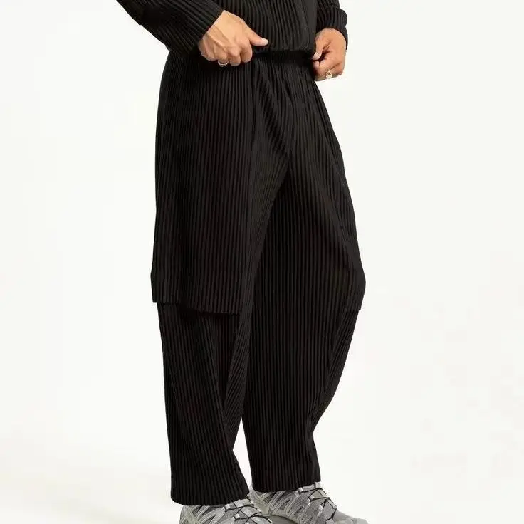 Miyake Pleated 2025 Work Pants Pleated Men's Fashion Army Green Cropped Pants Men's Spring and Summer Casual Loose Japanese