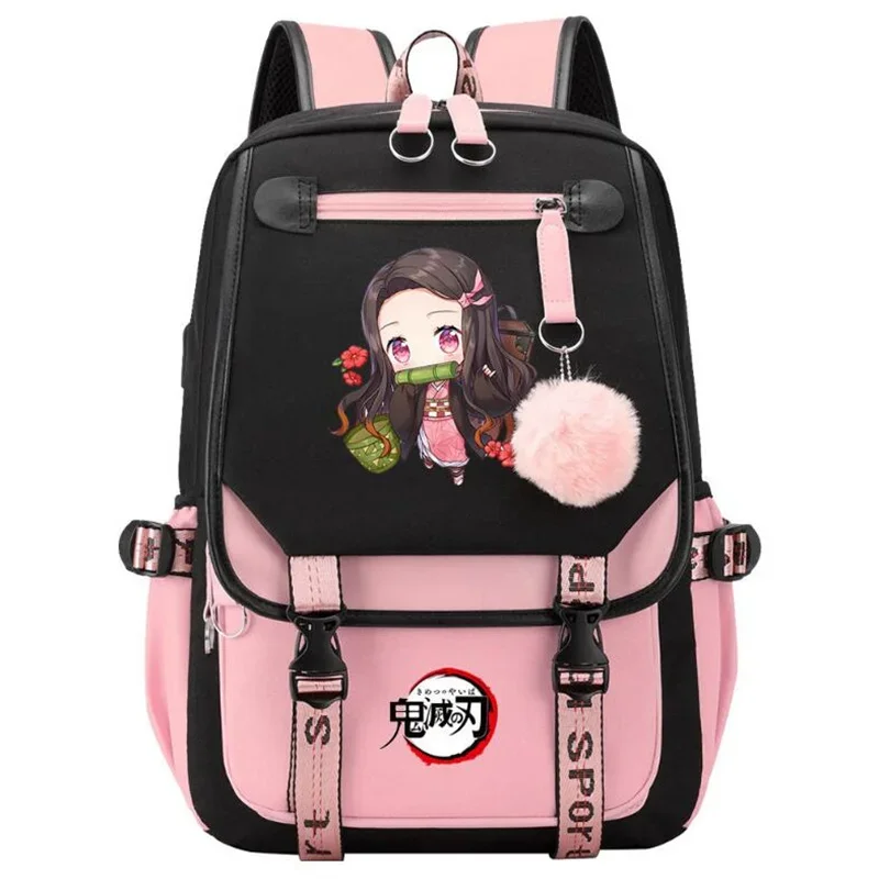 

Demon Slayer nezuko tanjirou backpack schoolbag anime fashion USB Laptop Bag Men Women rucksack travel shoulder outdoor bags