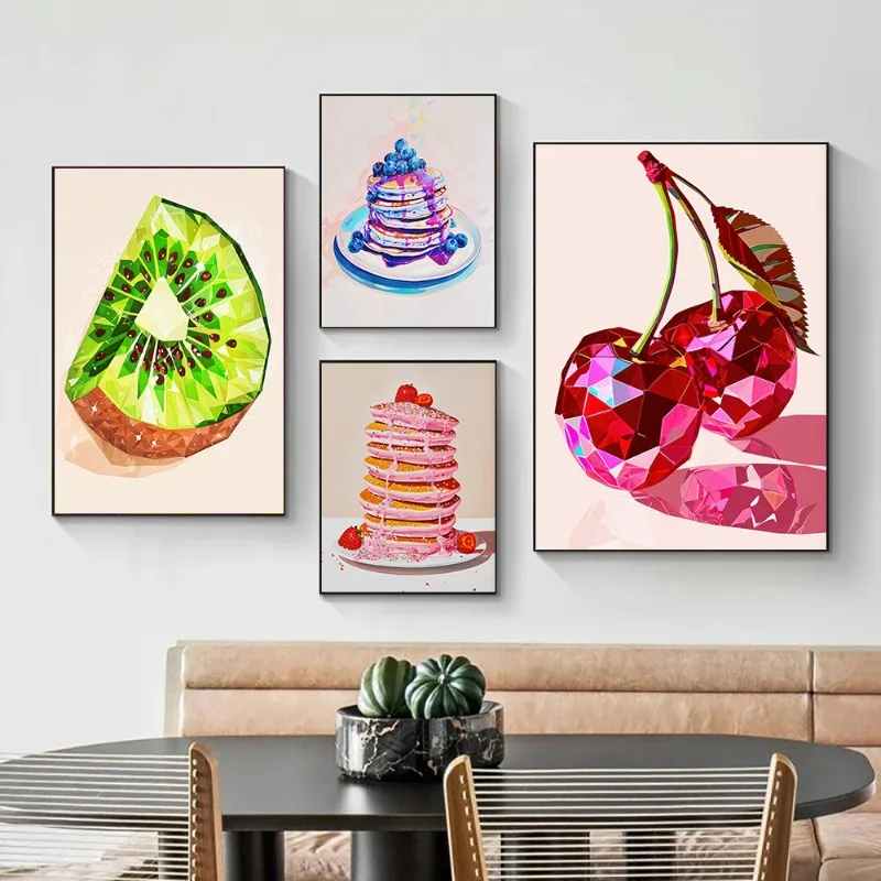 Disco Food Fruit Cherry Pink Fashion Dessert Posters and Prints Canvas Printing Wall Art Picture for Living Room Kitchen Decor