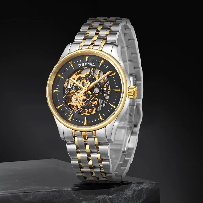 ساعة Deesio للرجال هيكل عظمي أوتوماتيكية فاخرة ميكانيكية من الفولاذ المقاوم للصدأ زجاج الياقوت 40 مللي متر 5ATM مقاومة للماء 36H احتياطي الطاقة #4
