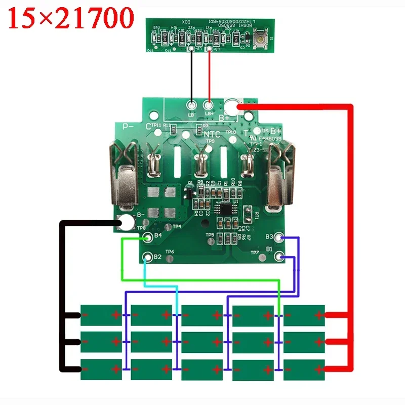 BAT618 15X21700 akumulator litowo-jonowy obudowa z tworzywa sztucznego PCB płytka zabezpieczająca przed ładowaniem dla Bosch 18V BAT609G akumulatory do elektronarzędzi — zdjęcie produktu 3
