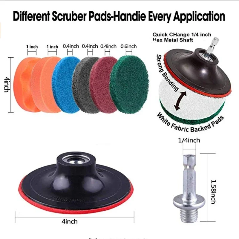 Drilling Brush Polishing Sponge Pad Set Power Scrubber Cleaning Kit Car Home Clean Tools Scrub Brush Set Power Drill Accessories