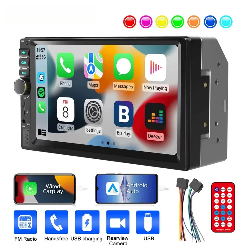 7 Inch Carplay/Android Auto Double 2 DIN Car Stereo Stereo Head Unit Radio AUX FM USB Multimedia MP5 Player