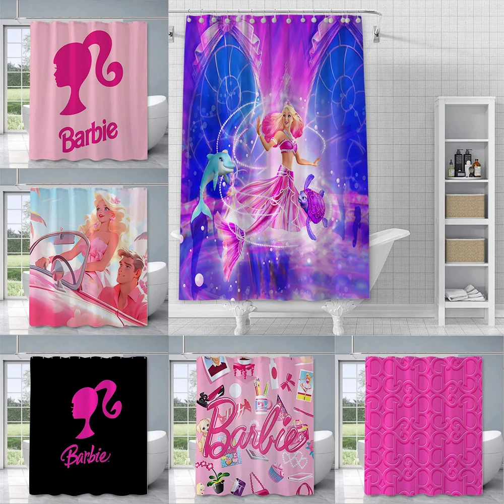 Hot Cartoon B-Barbie Shower Curtain Waterproof Polyester Fabric Paint Colorful Bath Curtains Home Bathroom Curtain With Hook