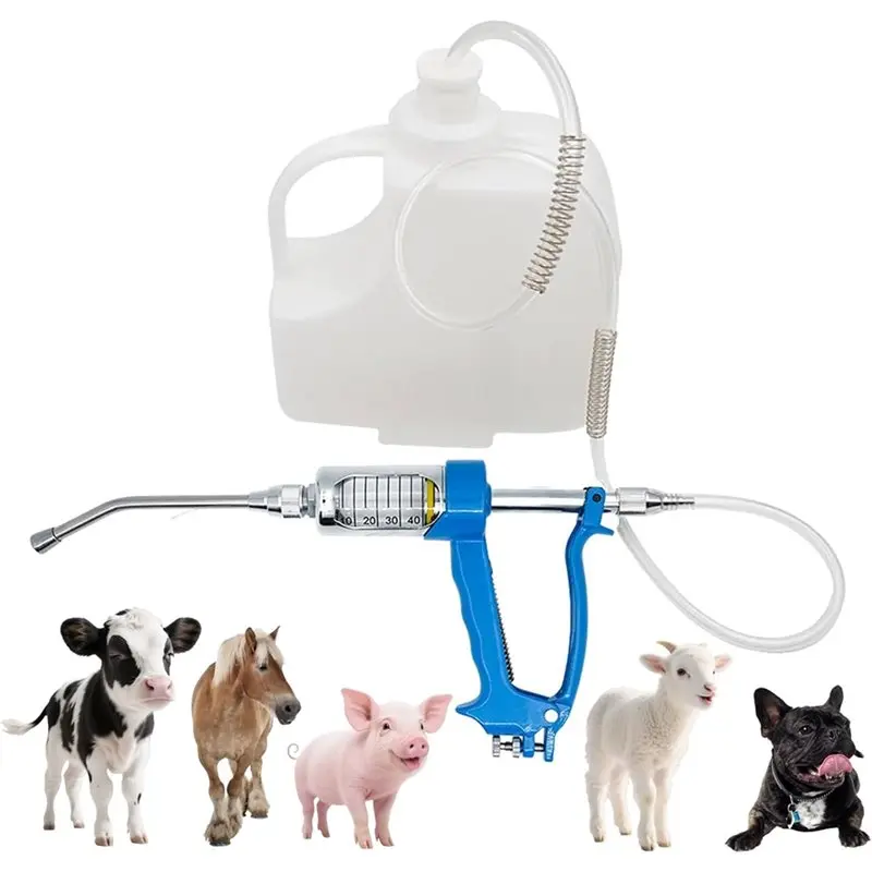 

Простой в использовании ветеринарный металлический пистолет для подачи, 50 мл, регулируемый, диспенсер для пистолета для свиней, коровы, овец, лошади, инструмент для мужа