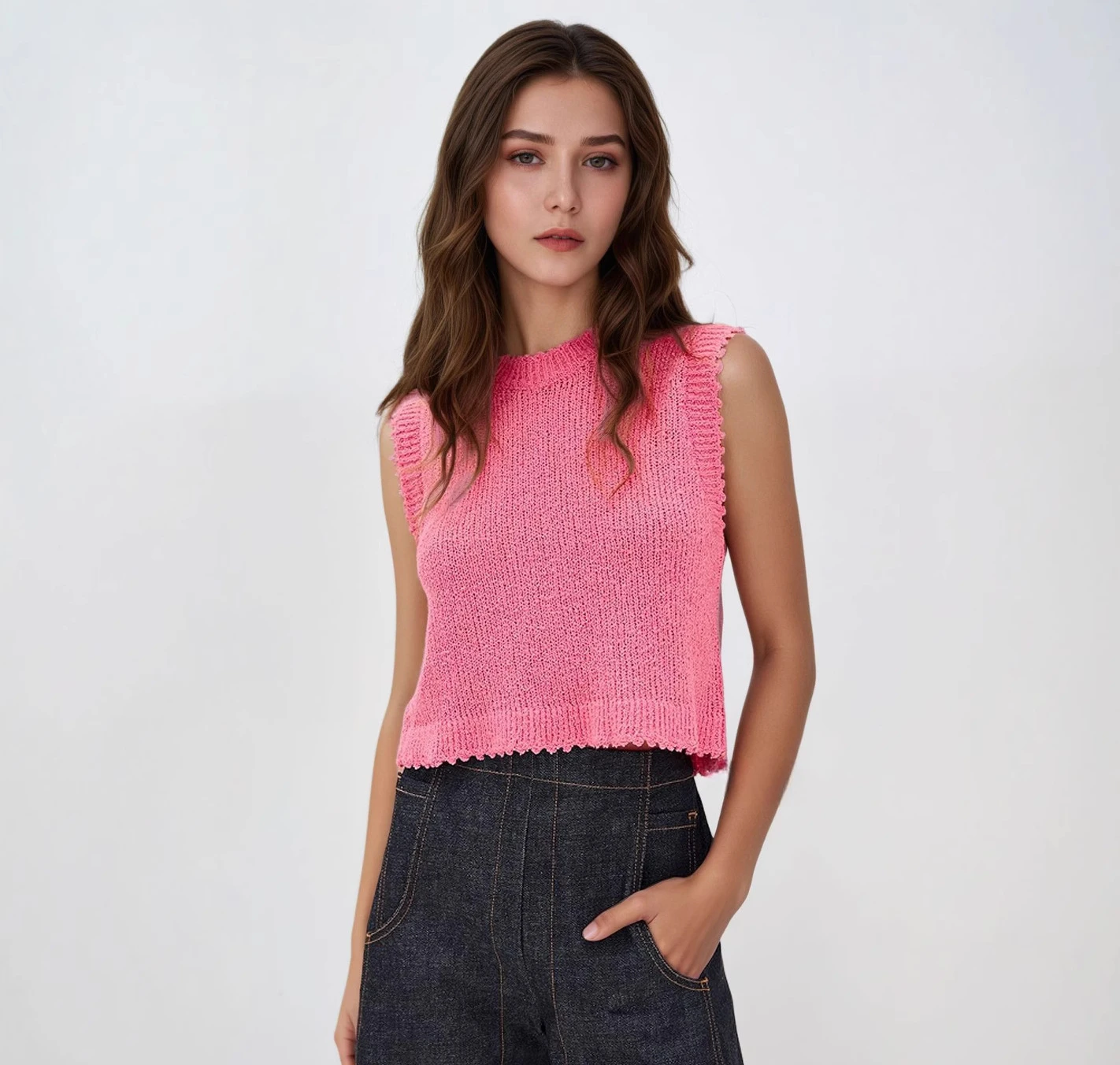 

2025 Spring Summer Fashion New Arrival Women's Casual Round Neck Sweater Vest,Woman Sleeveless Knitting Shirt