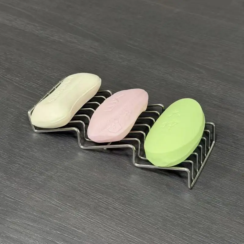 Soap Dish Holder 3 Bar Self Draining Rustproof Metal Rack Silicone Drain Tray for Shower Stall Bathroom