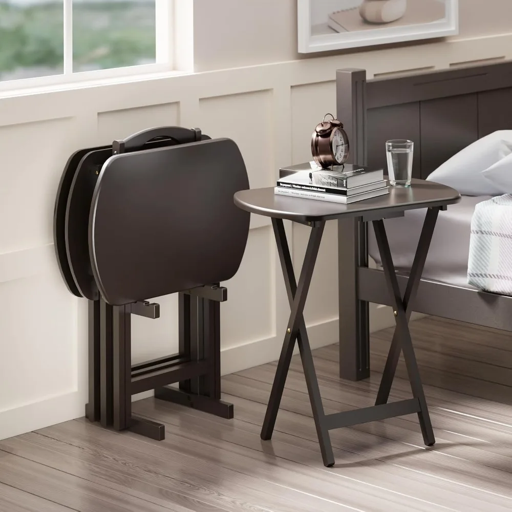 Corbett Set of 4 Oversized Foldable Snack Tables with Storage Rack