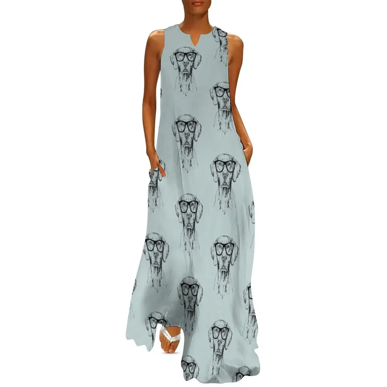 

Hipster Vizsla Dog Line Drawing Long Dress Woman dresses elegant women's sets summer dress Women's summer skirt Dress
