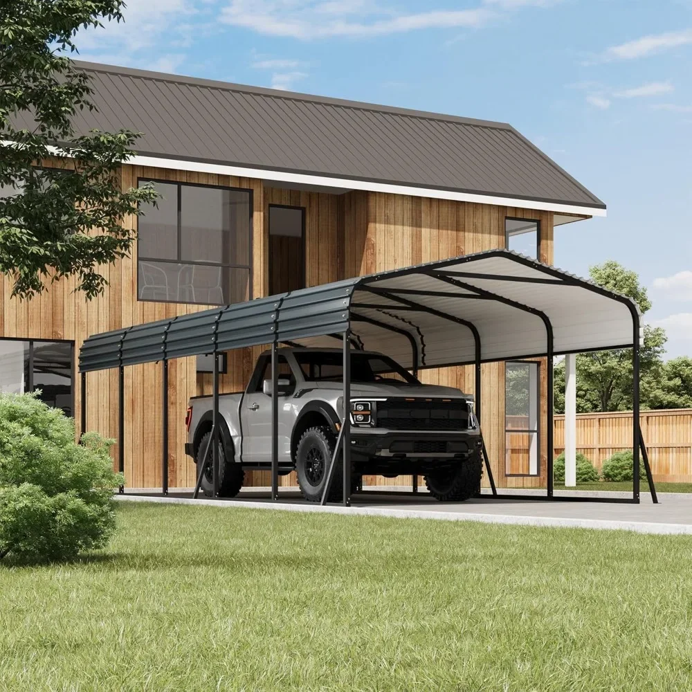 

12x24 FT Metal Carport, Heavy Duty Car Port Canopy with Galvanized Steel Roof and Base, Outdoor All-Weather Permanent