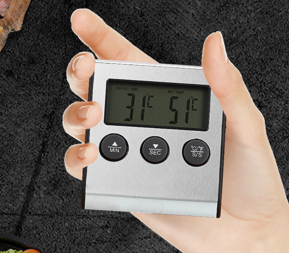 Digital Kitchen Cooking Thermometer with Probe for Meat Food Temperature Heat Meter for Oven BBQ Grill with Timer Function