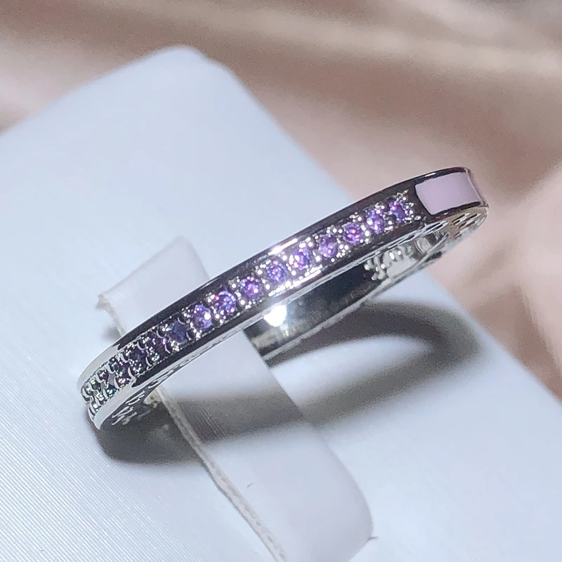 Elegant And Exquisite Light Purple Drip Enamel Ring For Women 925 Stamp Purple Zirconia Party Birthday Jewelry Gift