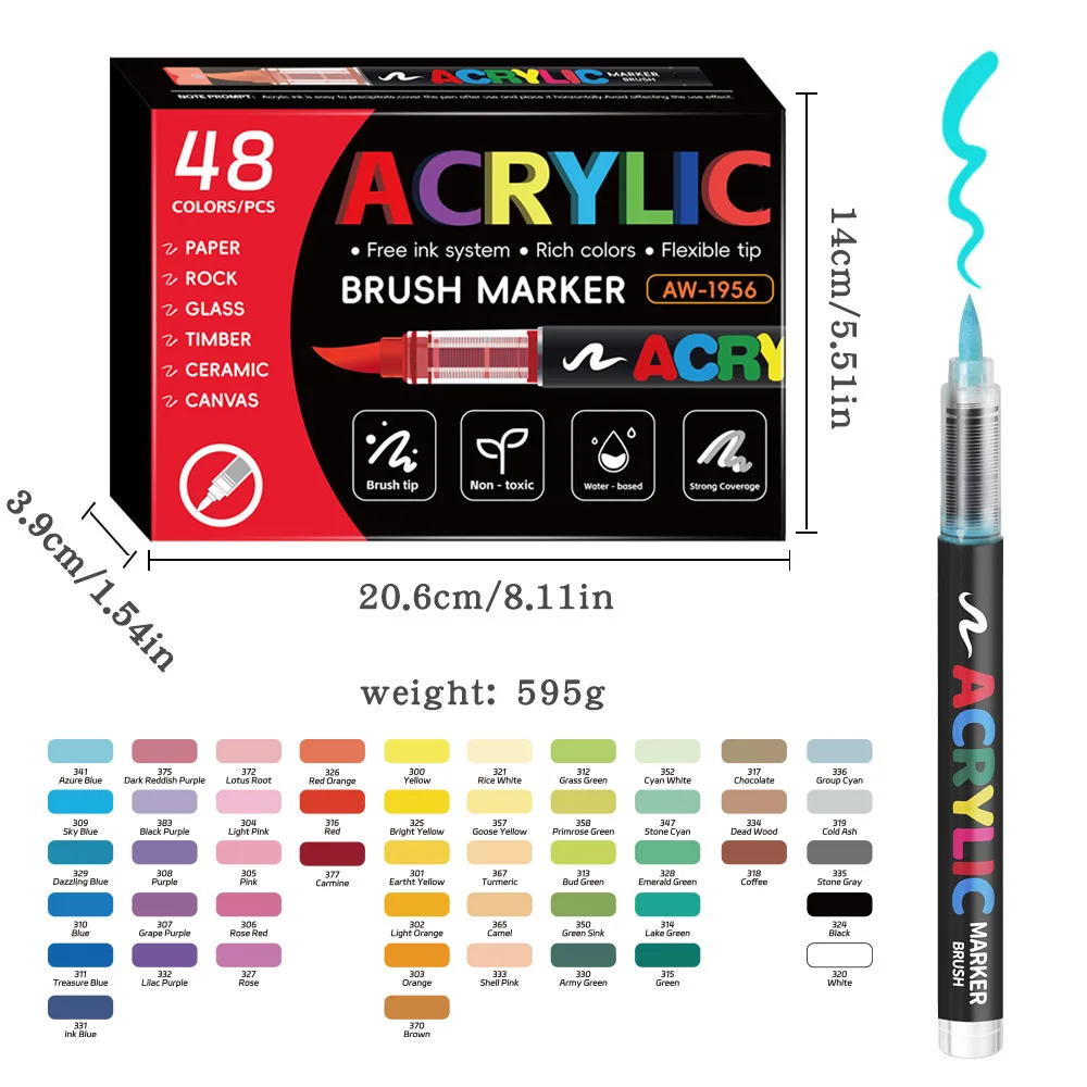 12-366 kleuren acrylverf pen marker penseelpunt verf automatisch inktcontrolesysteem marker voor rotsschildering hout kerstcadeau