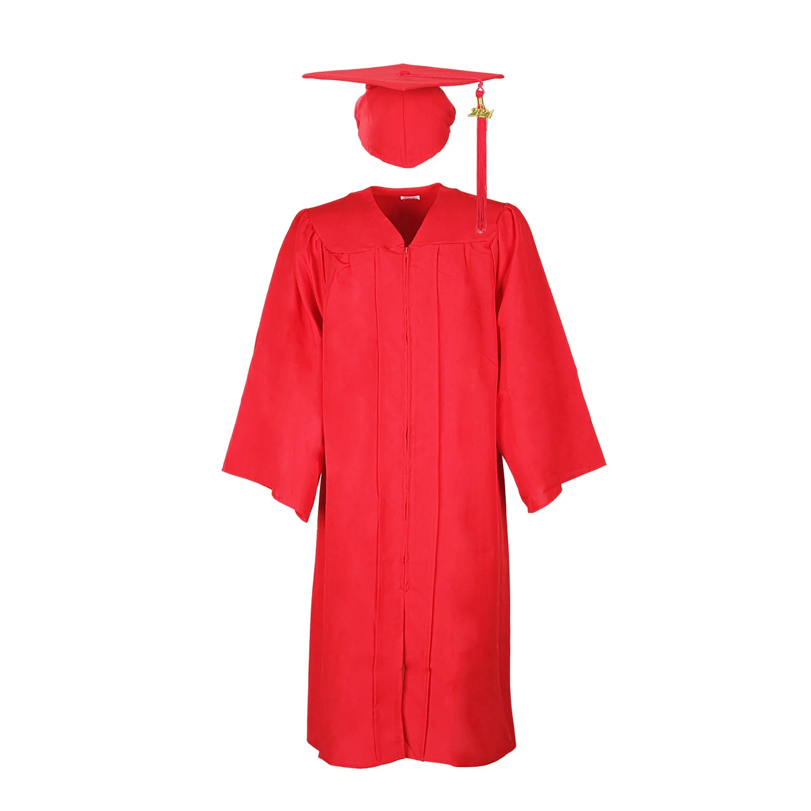 

1 Set Graduation Gown Hat Tassel Zipper V Neck Loose Graduation Costume Solid Color 2024 High School Bachelor Academic Dress