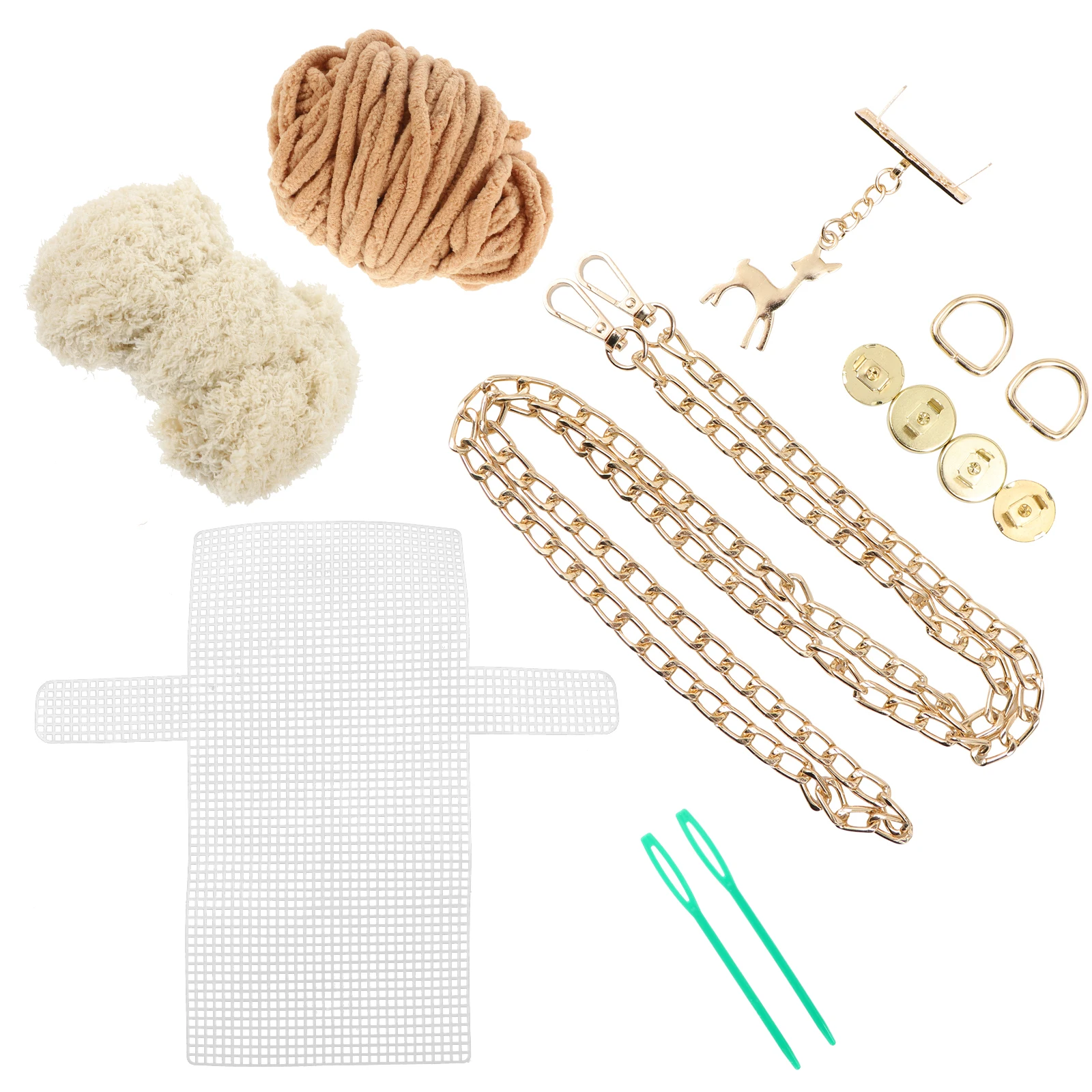 

1 set DIY Woven Purse Material Kit Braided Wool Bag Cotton Embroidery Supplies Random Color Deer Pendant
