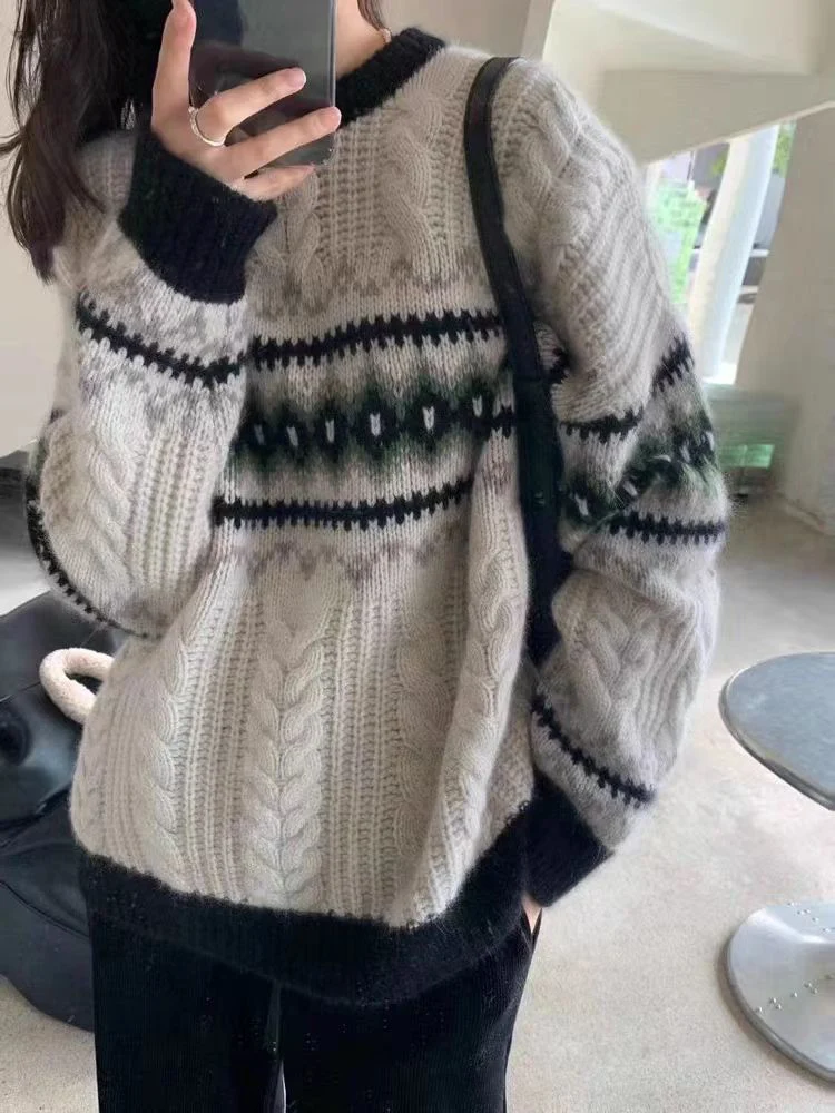 

Zoki Lazy Wind Vintage Sweater Women Twist Loose Harajuku Knitted Tops High Quality Japan Preppy Style Casual Long Sleeve Jumper