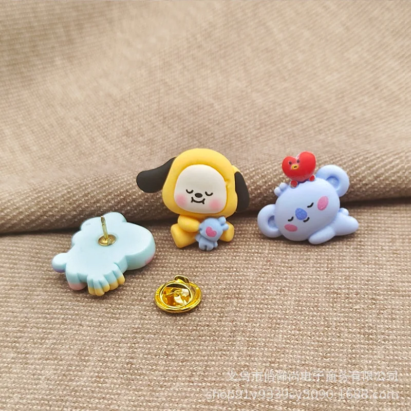 Cartoon Animation Cooky Mang Tata Rj Resin Brooch Accessories Kawaii Bt21 School Bag Pendant Hat Shoelace Pen Bag Trinkets