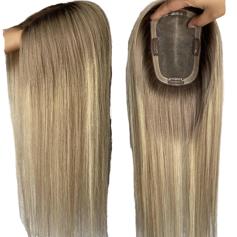 

Luxury Raw Virgin European Human Hair Topper For Women Ash Blonde Size 3X5 Inch Natural Looking Monofilament Topper