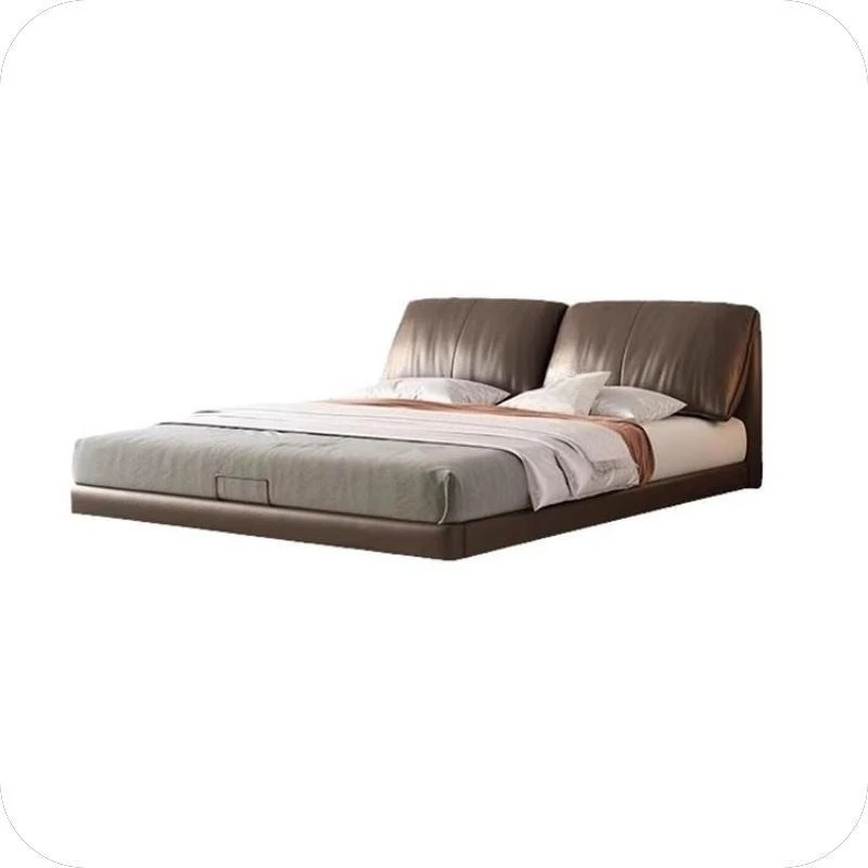 

Modern minimalist leather bed, master bedroom down double bed with light