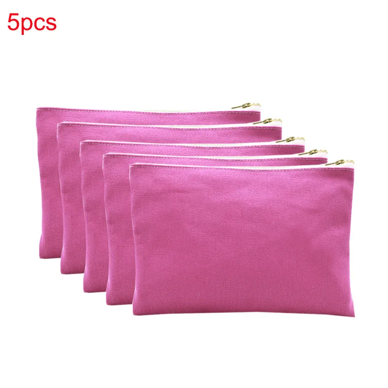 5pcs 16oz Plain Grey Cotton Canvas Lady Handbag Teal Travel Toiletry Makeup Gold Zipper Pouch Custom Accept