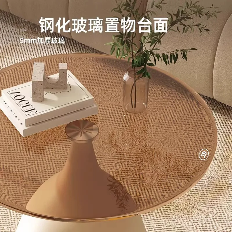 Cross-border new coffee table bedside table replacement wrought iron round table tempered glass edge