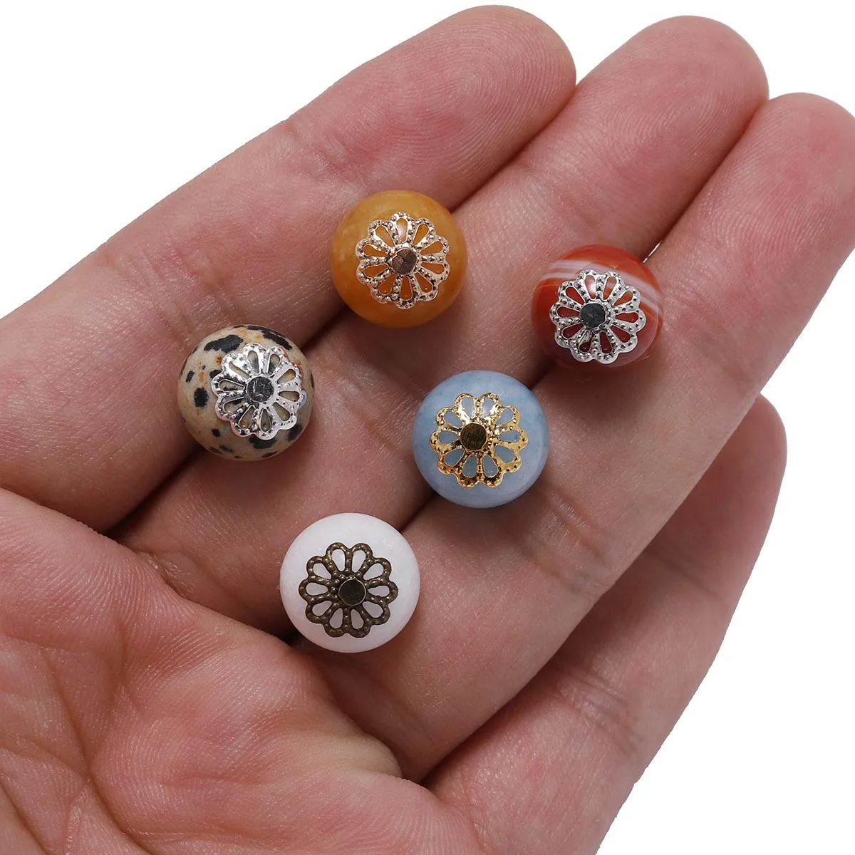 200Pcs Hot Selling Five Color Hollow Flower Holder, Natural Stone Bead Cap Flower Separated Bead Pendant, DIY Accessory Material