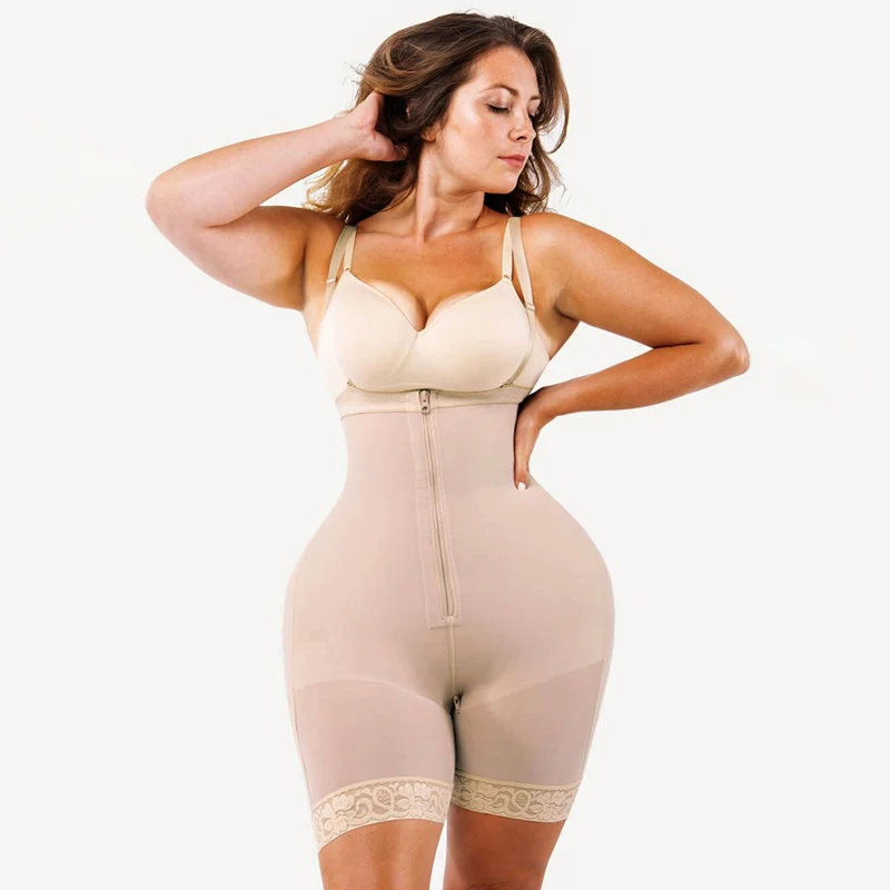 Women's  A Comfy Shaping Jumpsuit Flatten Abdomen Waist and Hips Zip Front Closure Shapewear Firm Tummy Compression Butt Lifter