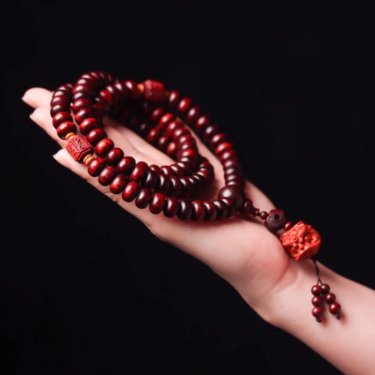 Pulsera de cuentas de ábaco de sándalo rojo 108 juego literario aceitoso de mano cuentas de Rosario de meditación de estilo nacional unisex