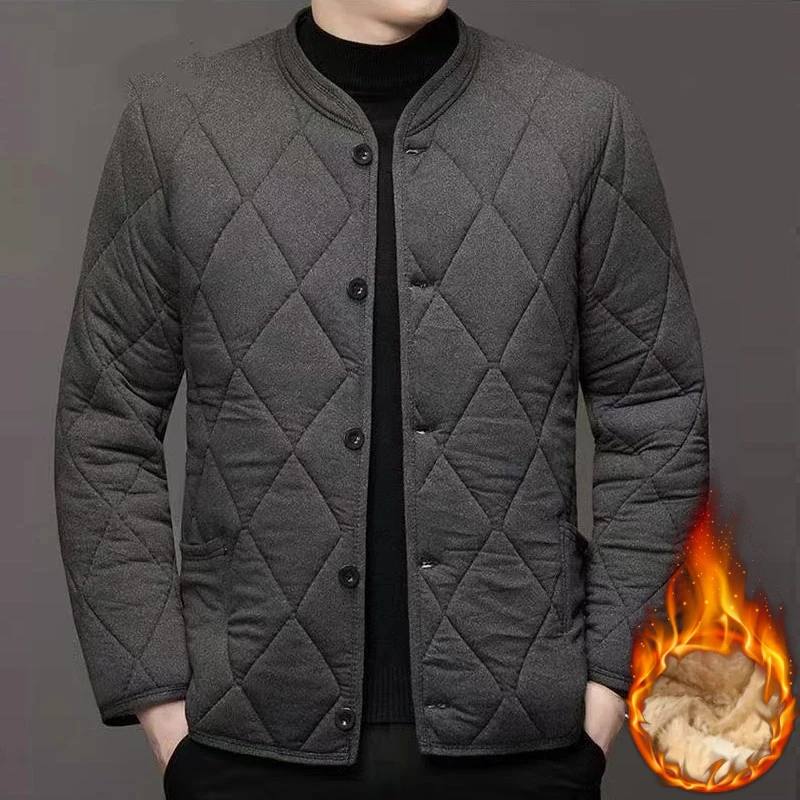 Mens Stand Collar Camel Velvet Cotton Coat Fleece Lined Warm Quilted Jacket Elderly Dad Grandpa Winter Outerwear M 5XL