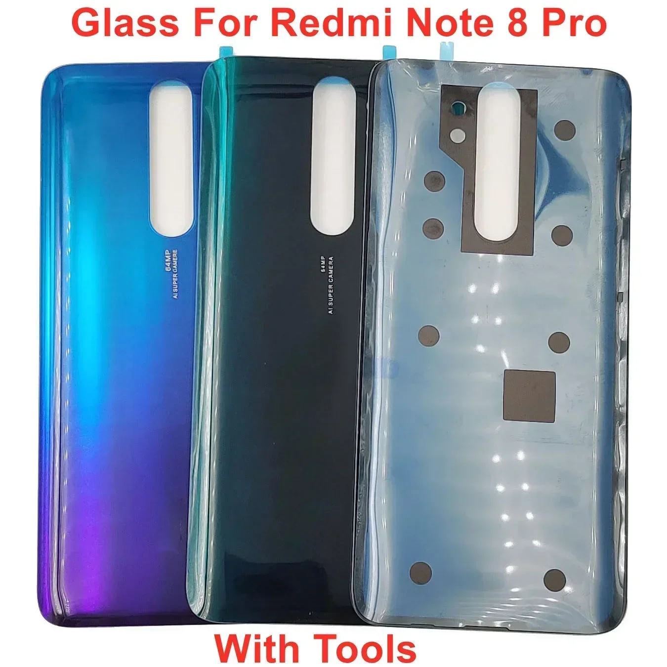 Glass Back Door Lid For Xiaomi Redmi Note 8 Pro Hard Battery Cover Rear Housing Panel Case Shell + Sticker Adhesive Glue