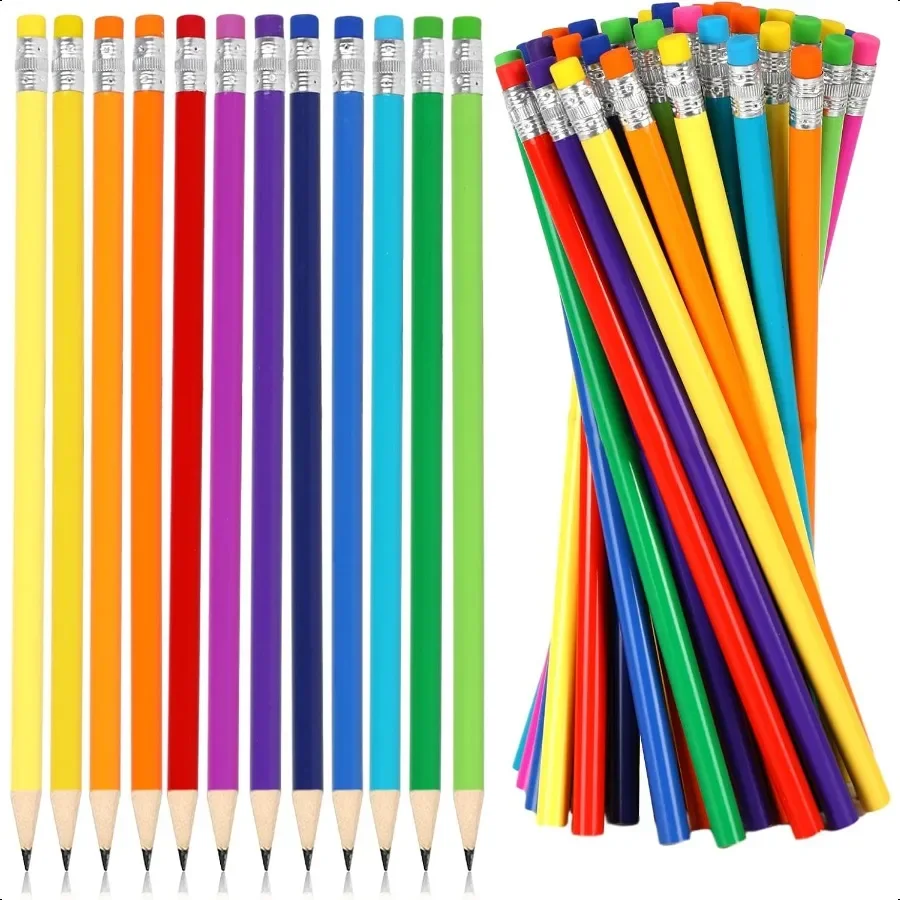 

48Pcs Colorful Pencils with Erasers Rainbow Color Wooden Pencil Unsharpened Writing Drawing Pencils for Back to School Students