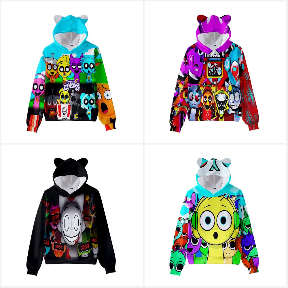 Sprunki Hoodie incredibox Wenda Pinki Sweatshirt Funny Cartoon Game Figure Graphic Raddy plush Clothes Costume For Kids